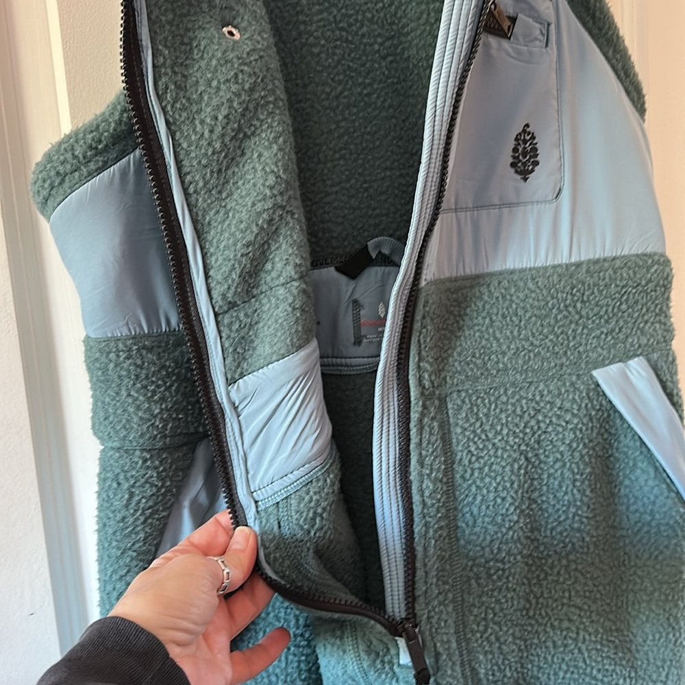 Free People teal and blue colorblock overalls - Picture 6 of 8